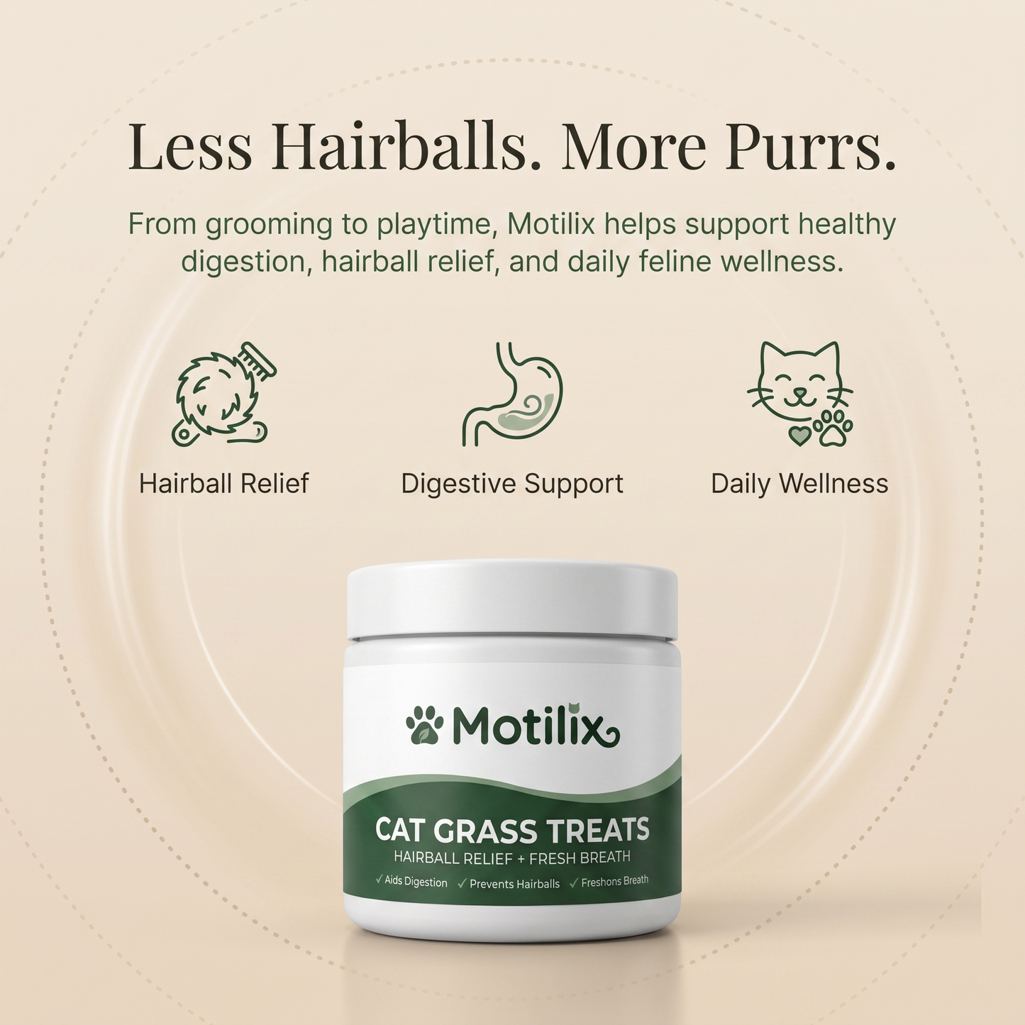 Motilix® Cat Grass Treats — Natural Hairball Relief & Fresh Breath
