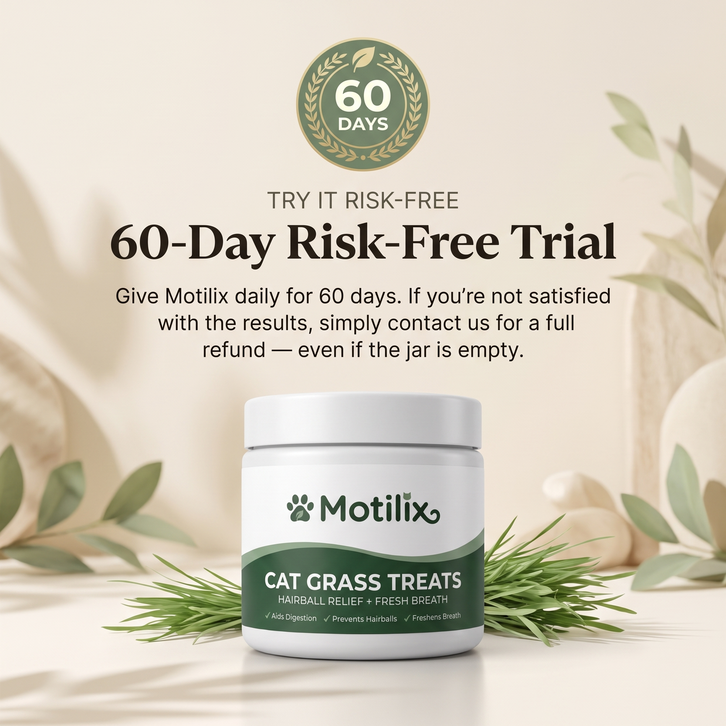 Motilix® Cat Grass Treats — Natural Hairball Relief & Fresh Breath